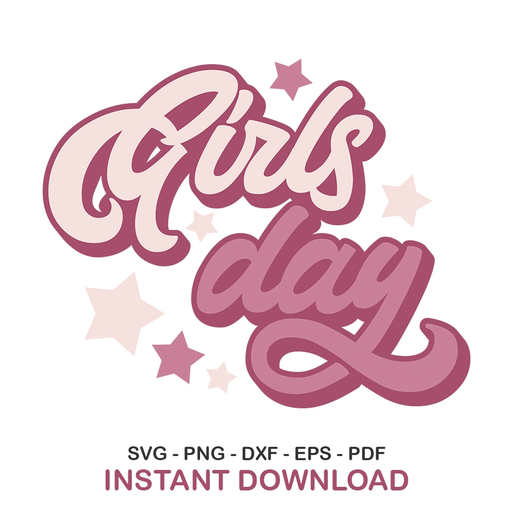 Cover_Main Groovy Girls Day SVG PNG bundle displayed on a t-shirt mockup. Retro Besties Trip Clipart and Girls Weekend Cut Files featuring vintage 70s typography for Cricut and Silhouette.